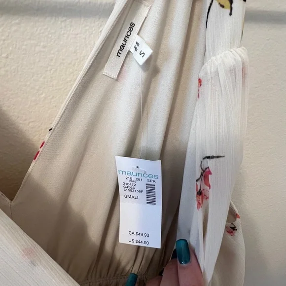 Cream and Pink Plunge Neck Midi Sundress for Wedding Guests - Picture 7 of 8